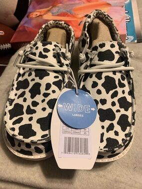 Hey Dude Kids Cow-Print Moccasins - Black & White